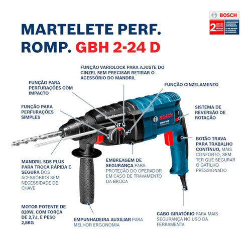 Martelete Perfurador Rompedor 820w Com Nível Gbh2-24d Bosch