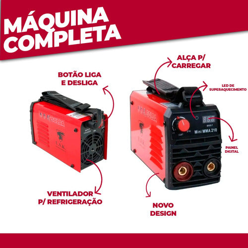 Máquina De Solda Inverter Usk Mini Mma-210 Vermelha E Preta