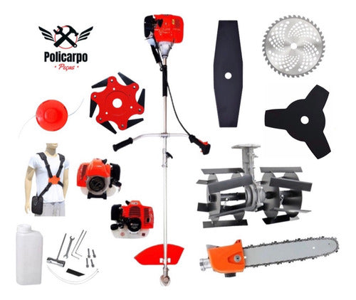 Roçadeira 63cc Multifuncional A Gasolina 7 Em 1 + Completa