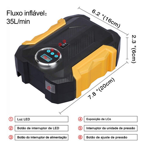 Compressor Calibrador Inflador Ar Pneus Digital Bola Lantern