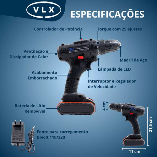 Furadeira Parafusadeira Elétrica Profissional 10mm Sem Fio