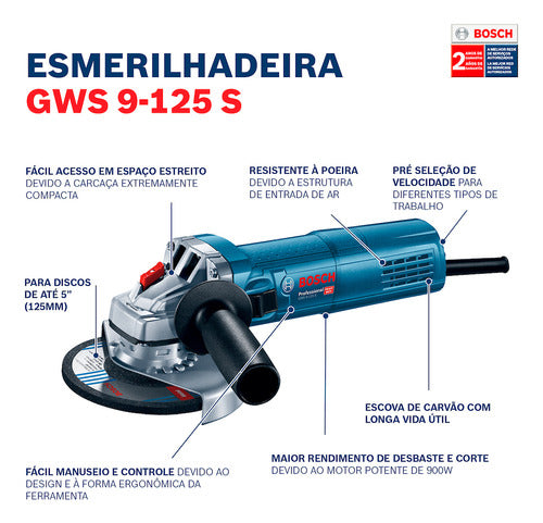 Esmerilhadeira Angular Bosch Gws 9-125 S, 1,7kg, 900 W 220v