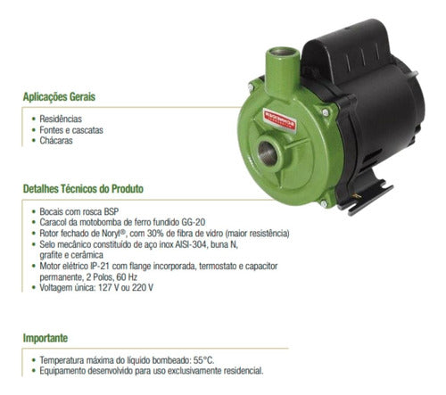 Bomba Schneider Centrifuga Bc 98 - 1/2cv X 220v Cor 52049 Fa