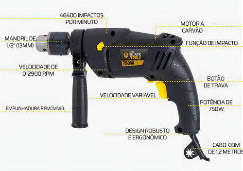 Furadeira De Impacto Profissional 1/2 Pol 13mm 750w 127v Tbf