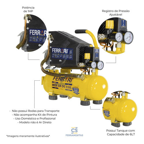 Compressor De Ar Elétrico Portátil Ferrari Mega Air Cfc 5,