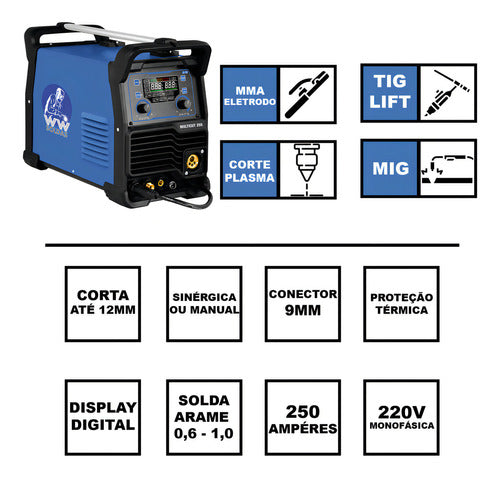 Inversora Solda Multiprocesso Tig Mig Mma Corte Plasma 220v