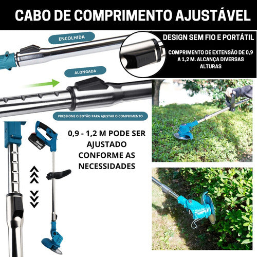 Aparador De Grama Extra Potente 2 Baterias Sem Fio 4.0ah 21v