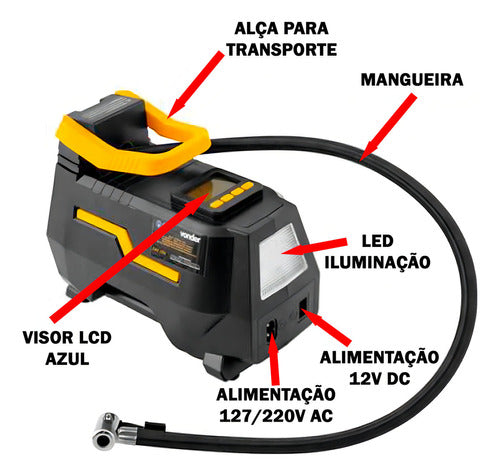 Compressor De Ar Elétrico Portátil Vonder Cav 150 120w 12v