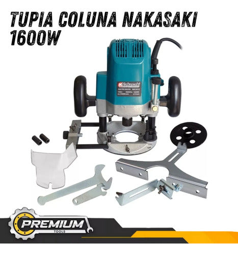 Tupia Coluna Nakasaki 12mm 1600w + Jogo De Fresas 15pçs 8mm