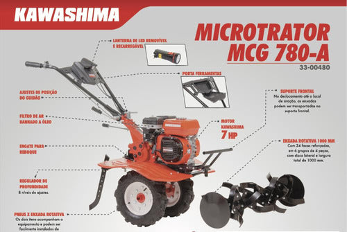 Tobata Moto Cultivador Kawashima A Gasolina Tobatinha 7hp 4t