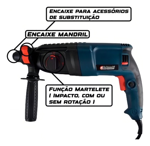 Furadeira Martelete Rotativo Nakasaki Rompedor 1250w 12 Pçs