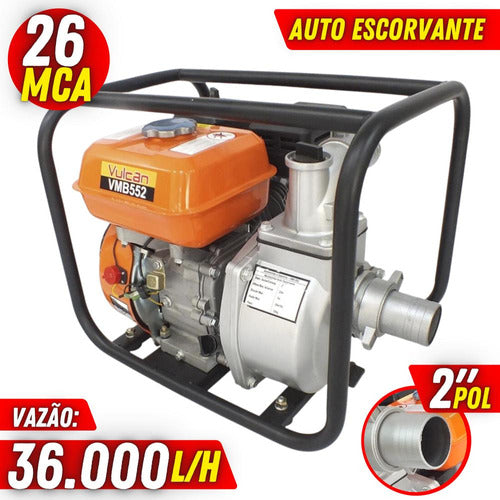 Moto Bomba Autoescorvante Á Gasolina 4t 5,5hp 163cc Vulcan