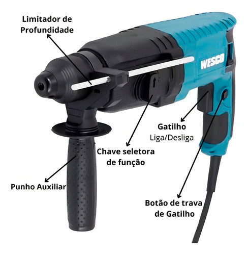 Martelete Eletropneumático Wesco Ws3212k Azul Com 800w De P