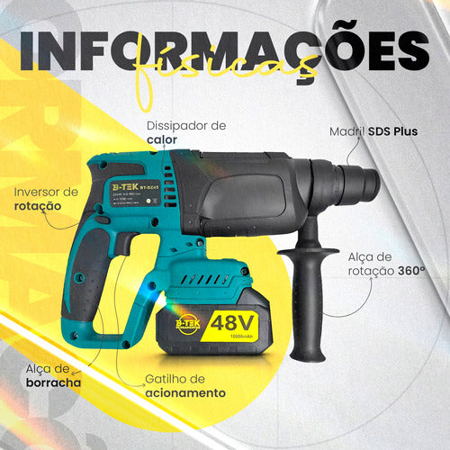 Furadeira Martelete Impacto Bmax 2x Baterias 48v 5000bpm