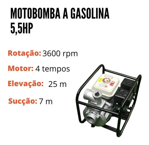 Motobomba A Gasolina 5,5hp 4 Tempos Potente Importway 3.6 L