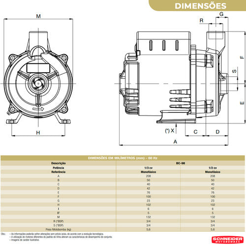 Bomba Schneider Centrifuga Bc 98 - 1/2cv X 220v Cor 52049 Fa