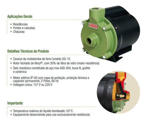 Bomba Schneider Bcr-2010 1cv Cor Verde 60hz 127v Frequência