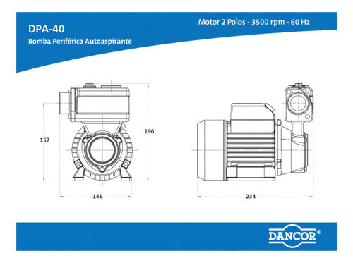 Bomba Dancor Auto Aspirante Dpa-40 - 1/2cv - Bivolt Cor Azul