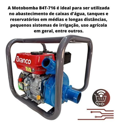 Motobomba Gasolina Branco 6,5cv Alta Pressão Com 2 Válvula