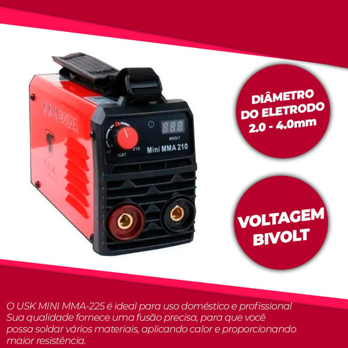 Máquina De Solda Inverter Usk Mini Mma-210 Vermelha E Preta