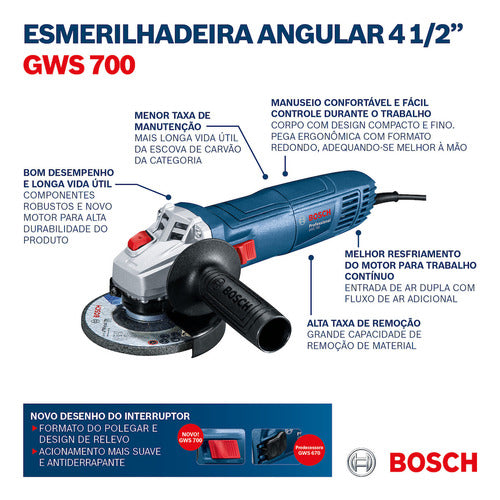 Mini Esmerilhadeira Angular Bosch Professional Gws 700 Azul