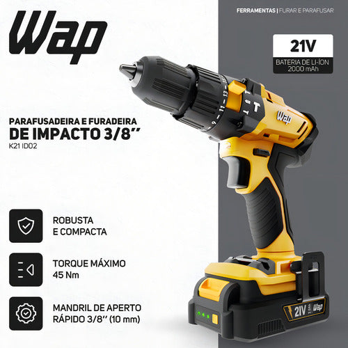 Parafusadeira E Furadeira De Impacto 3/8  Wap K21 Id02 Bivol