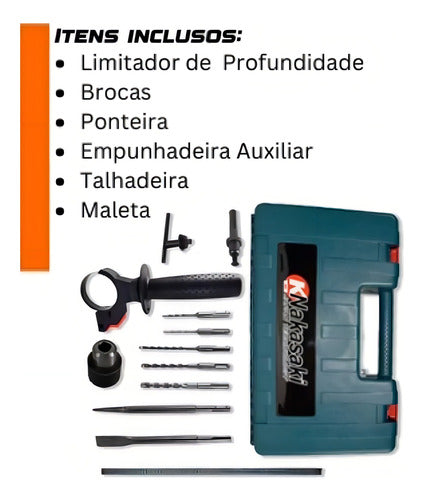 Furadeira Martelete Rotativo Nakasaki Rompedor 1250w 12 Pçs