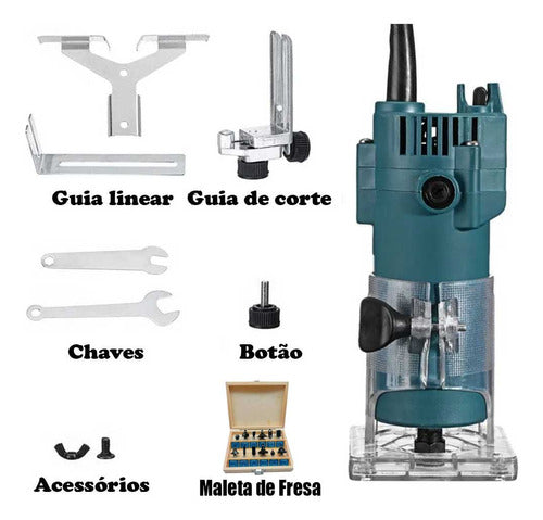 Kit Tupia Manual Laminadora 6mm 650w + Jogo Fresas D Madeira